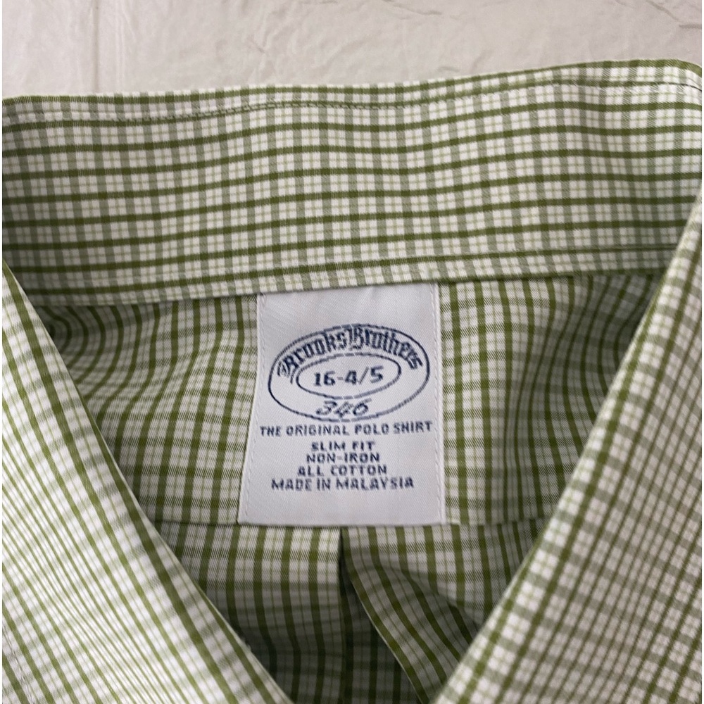 Brooks Brothers long Sleeve non-iron slim-fit size 16 4/5 green/white box
